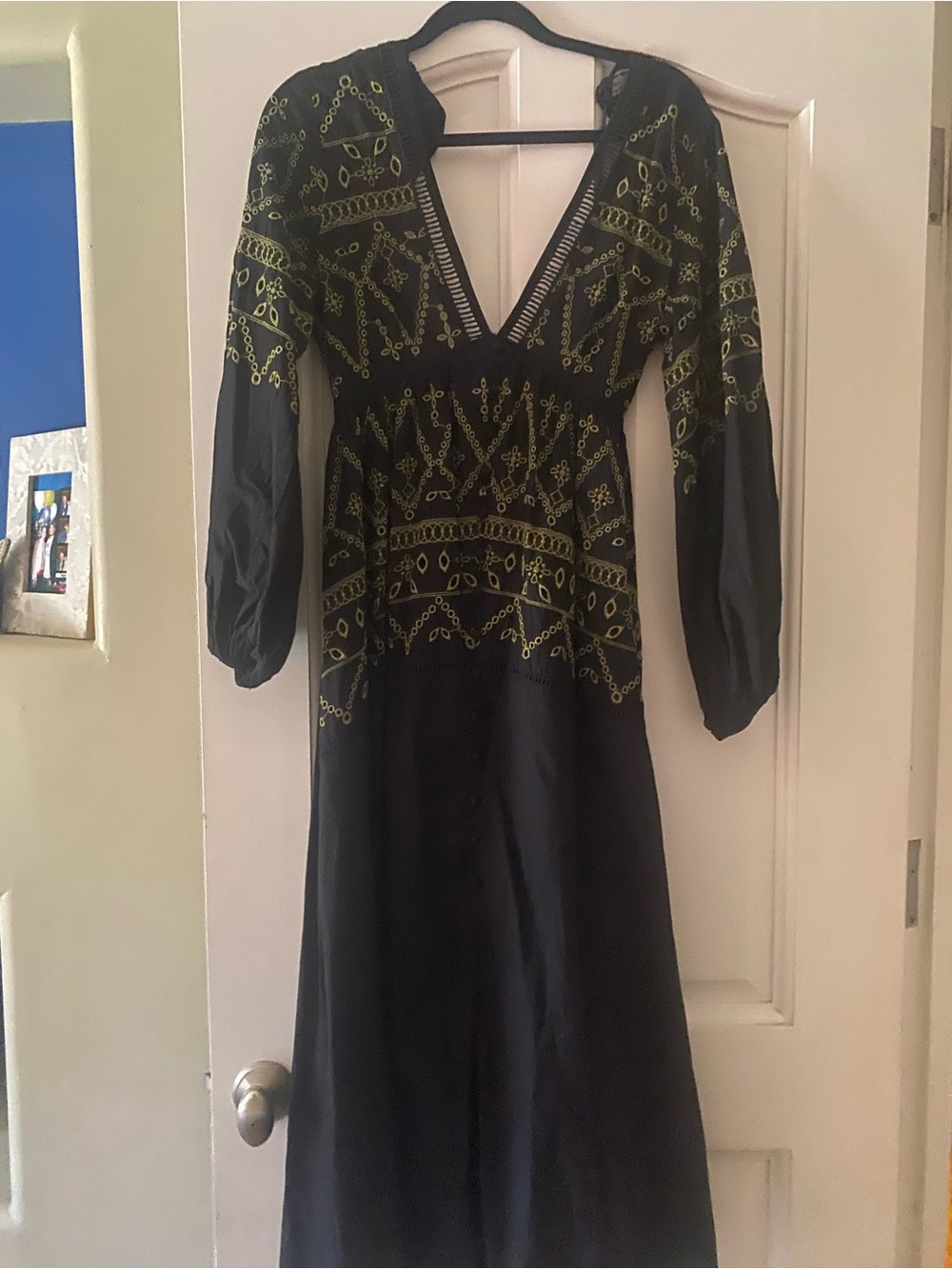 ASOS Black Maxi Dress with Green Embroidery